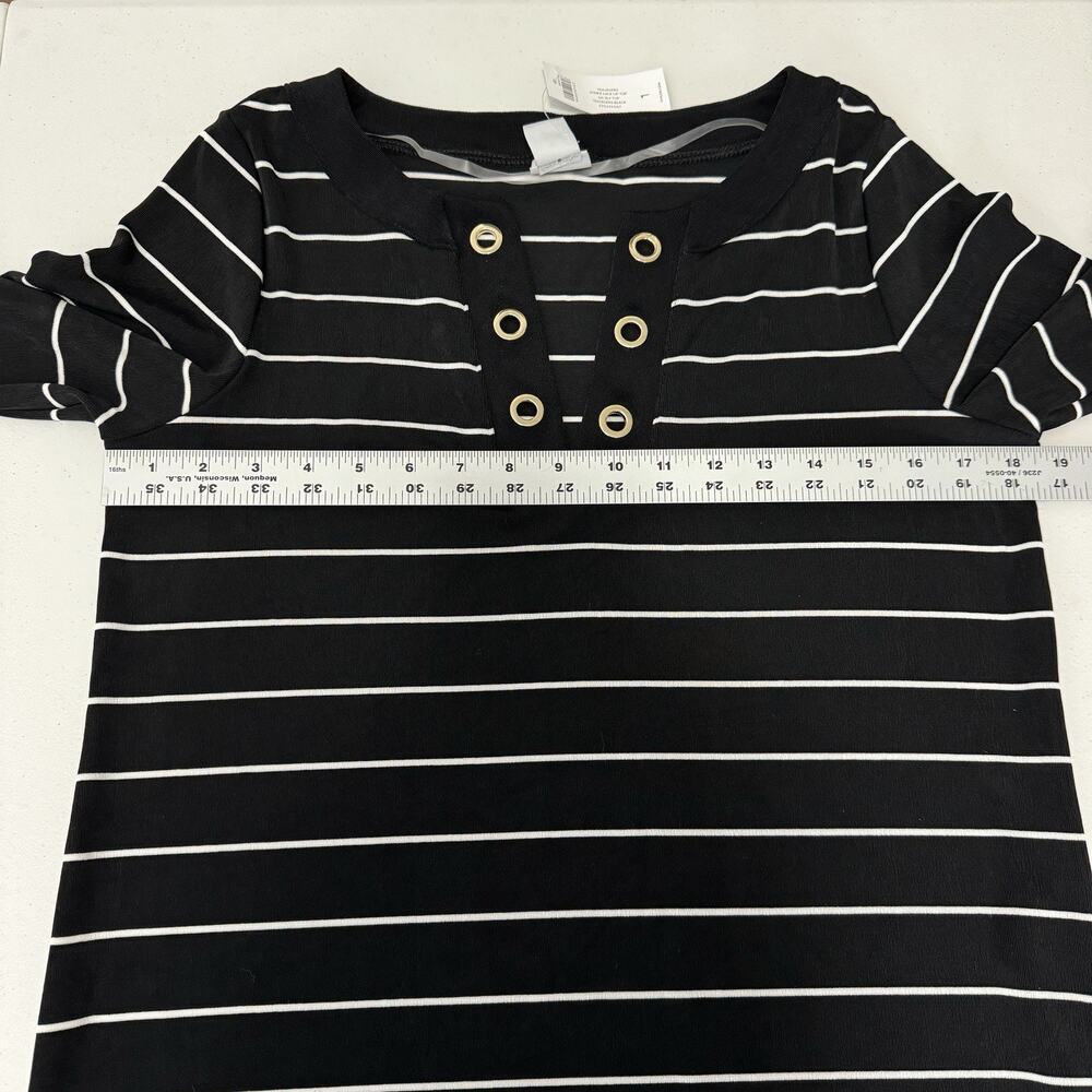 Chico's Womens Top 8/10 Black Striped Travelers Prep Old Money Nautical Knit - Picture 6 of 12